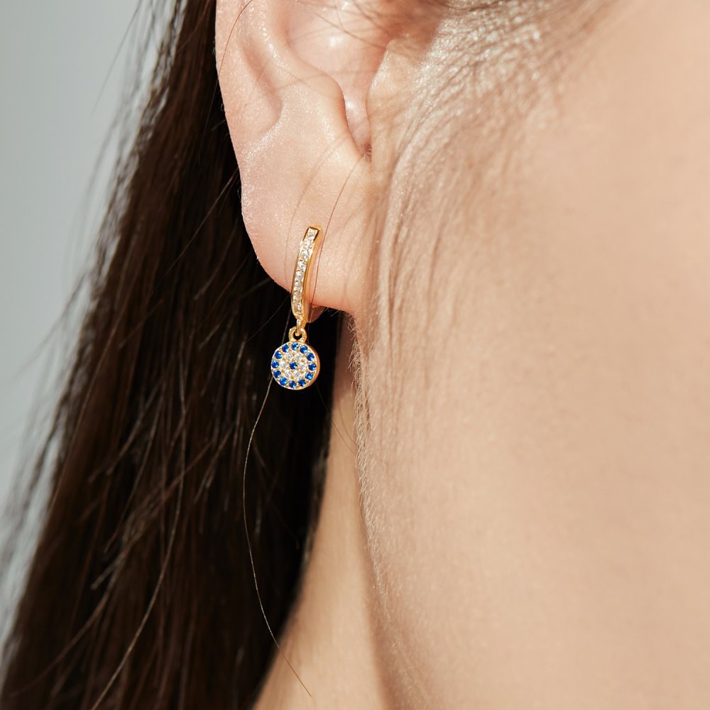 Round Evil Eye Pave Hoop Earrings - Elm Studio