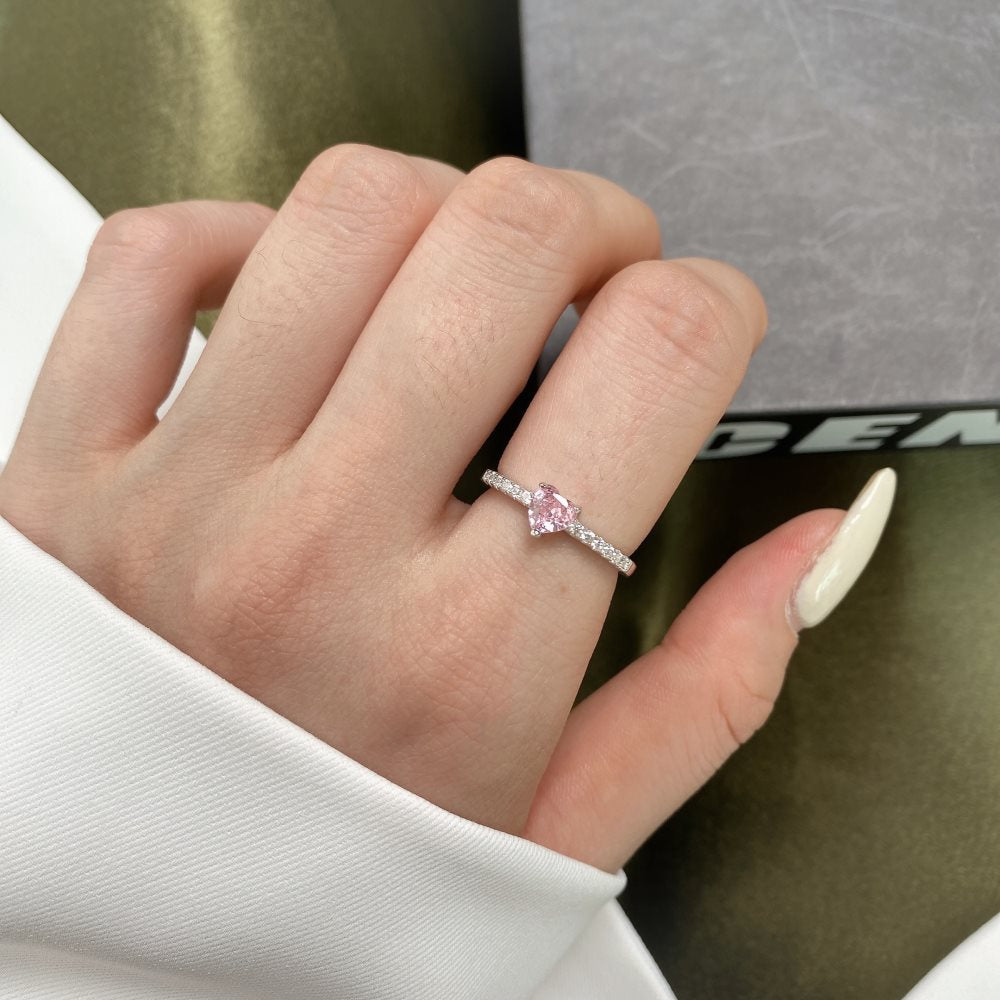 Petite Heart Shape Pink Diamond Pavé Ring - Elm Studio