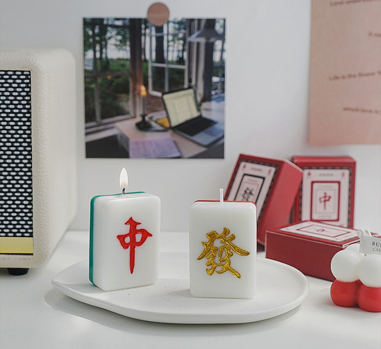 Mahjong Tile Candles, Mah Jongg Red Dragon & Green Dragon - Elm Studio