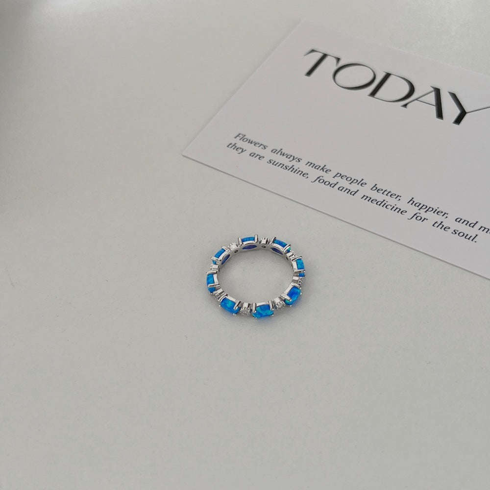 Opal And CZ Eternity Ring Band - Elm Studio