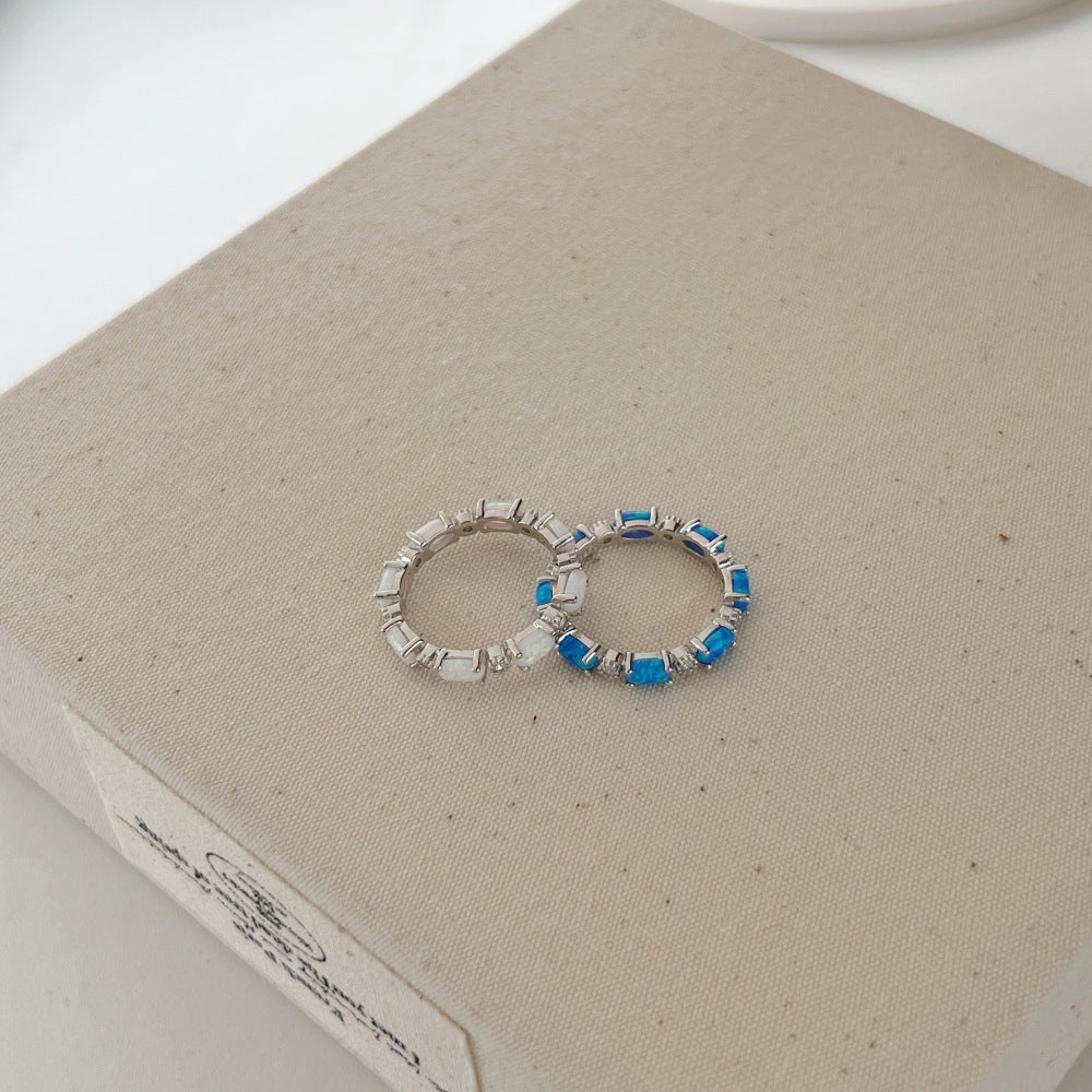 Opal And CZ Eternity Ring Band - Elm Studio