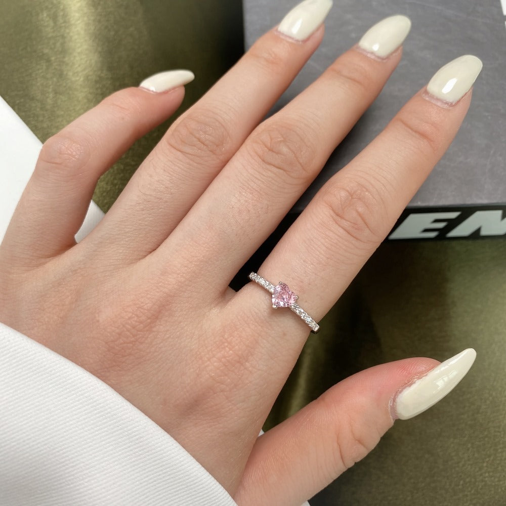 Petite Heart Shape Pink Diamond Pavé Ring - Elm Studio