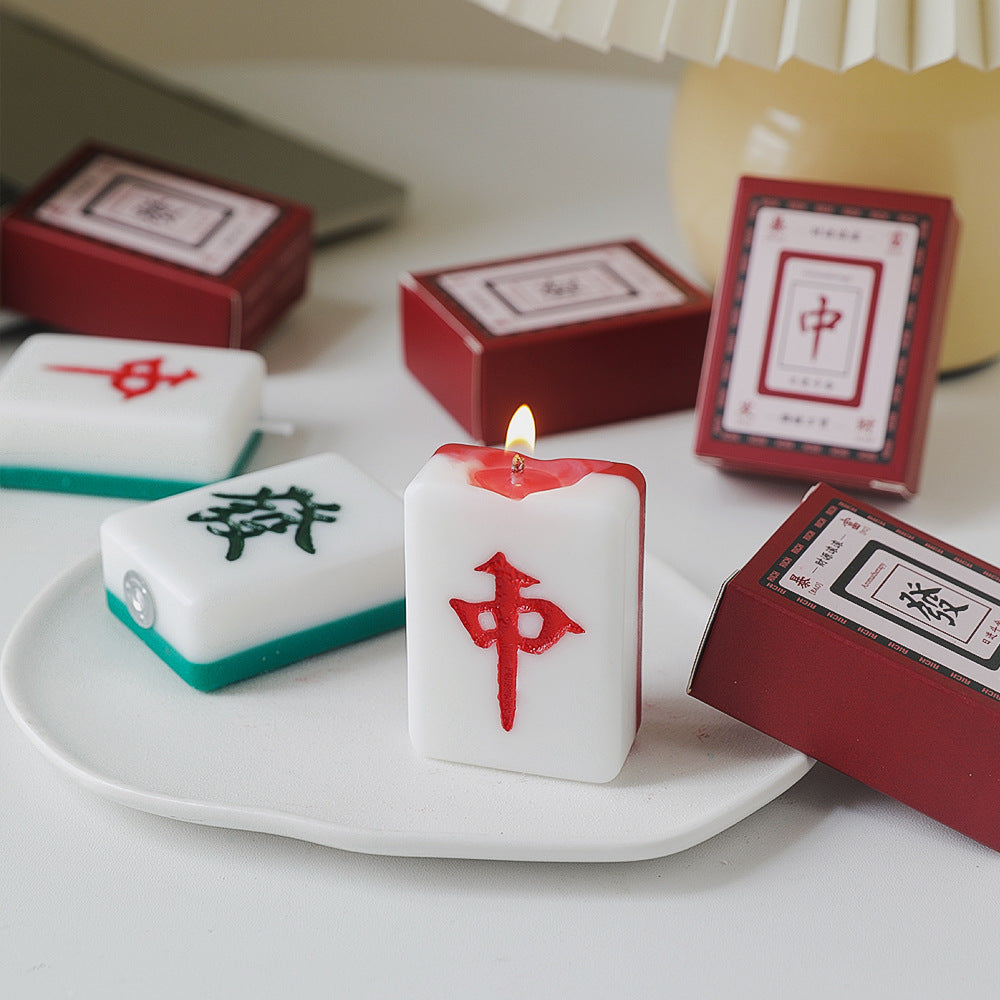 Mahjong Tile Candles, Mah Jongg Red Dragon & Green Dragon - Elm Studio