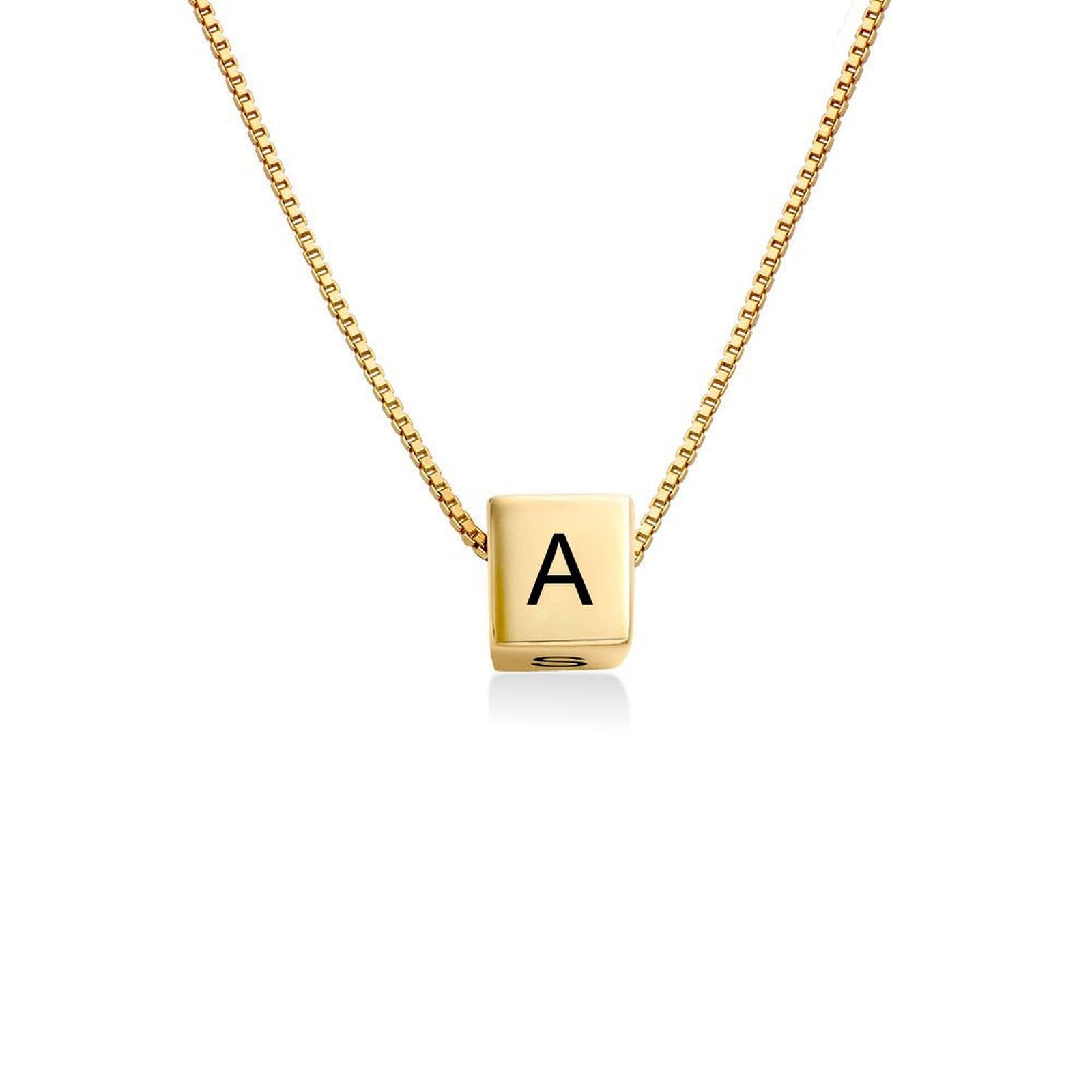 Women cube initial necklace gold