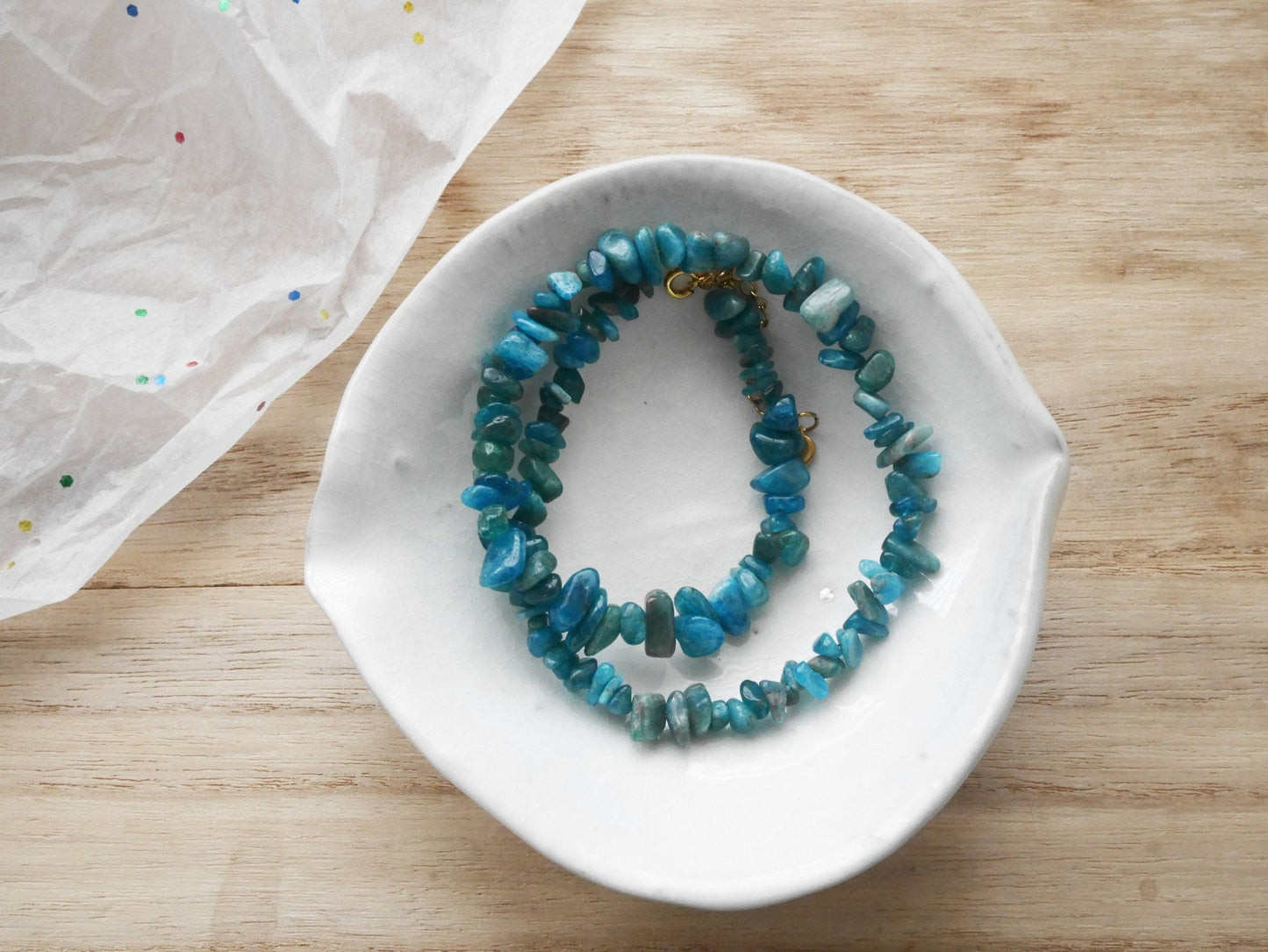 Blue APATITE Crystal Necklace - Chip Beads - Long Crystal Necklace, Beaded Necklace, - Elm Studio