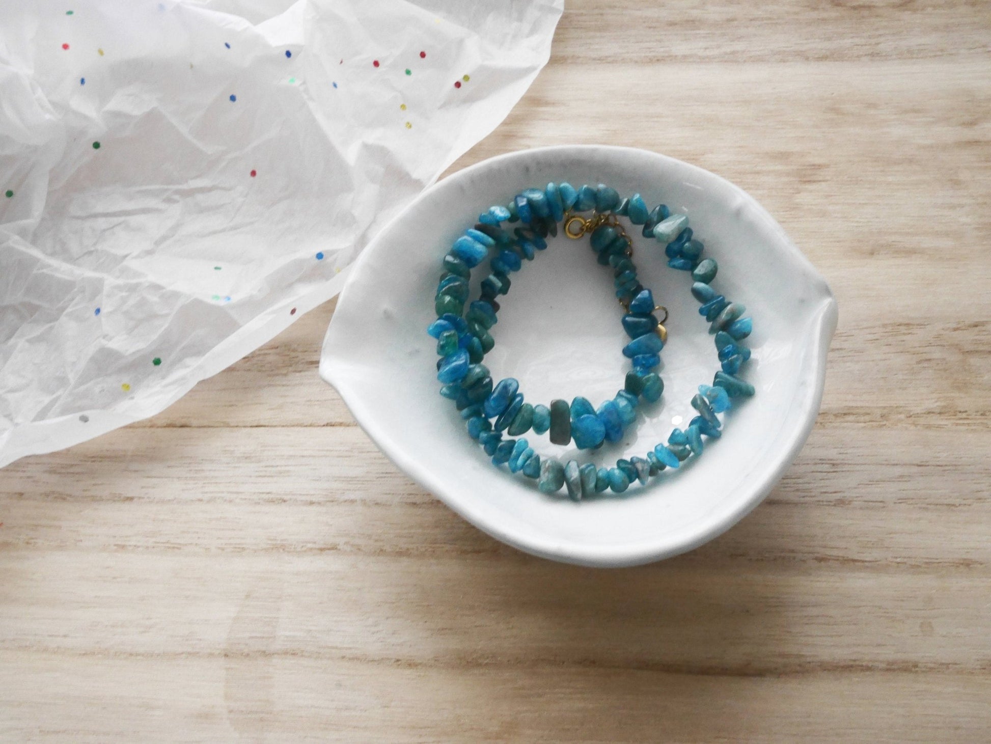 Blue APATITE Crystal Necklace - Chip Beads - Long Crystal Necklace, Beaded Necklace, - Elm Studio