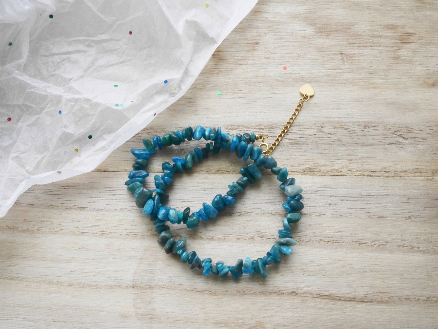 Blue APATITE Crystal Necklace - Chip Beads - Long Crystal Necklace, Beaded Necklace, - Elm Studio