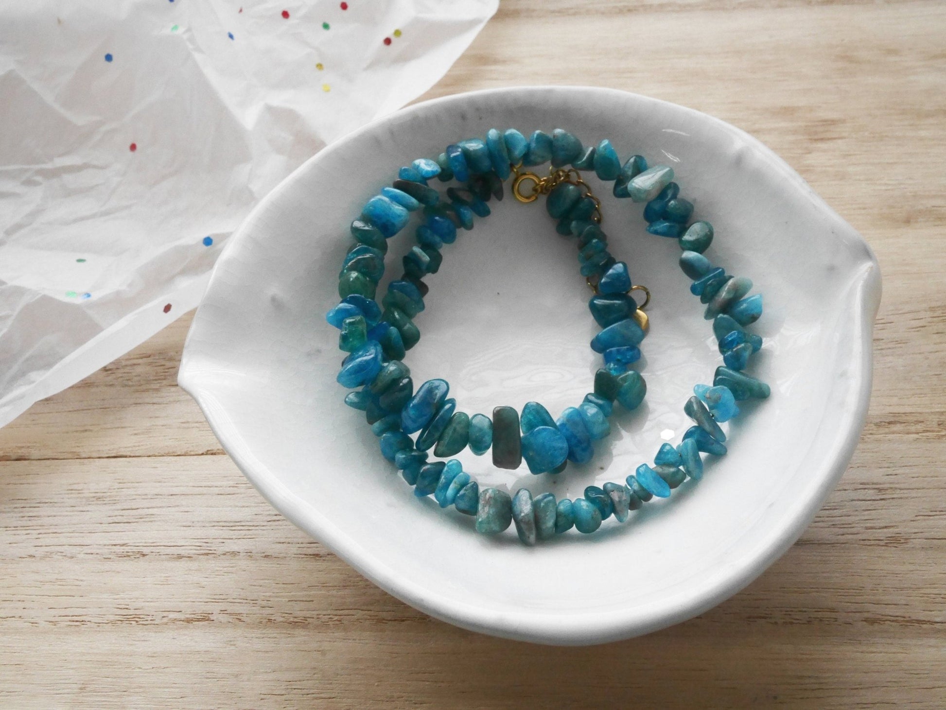 Blue APATITE Crystal Necklace - Chip Beads - Long Crystal Necklace, Beaded Necklace, - Elm Studio