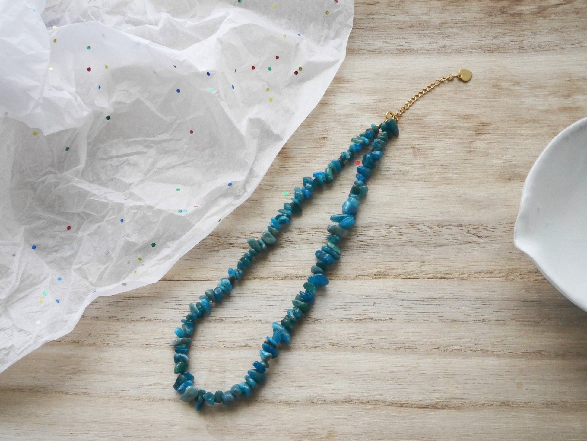 Blue APATITE Crystal Necklace - Chip Beads - Long Crystal Necklace, Beaded Necklace, - Elm Studio