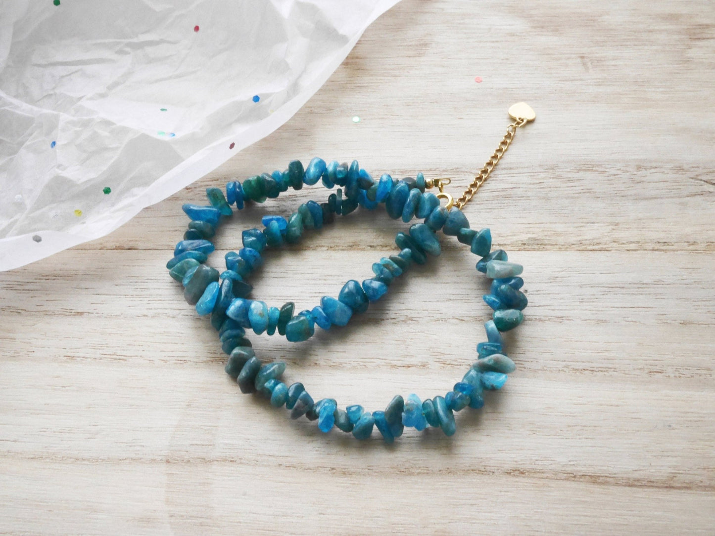 Blue APATITE Crystal Necklace - Chip Beads - Long Crystal Necklace, Beaded Necklace, - Elm Studio