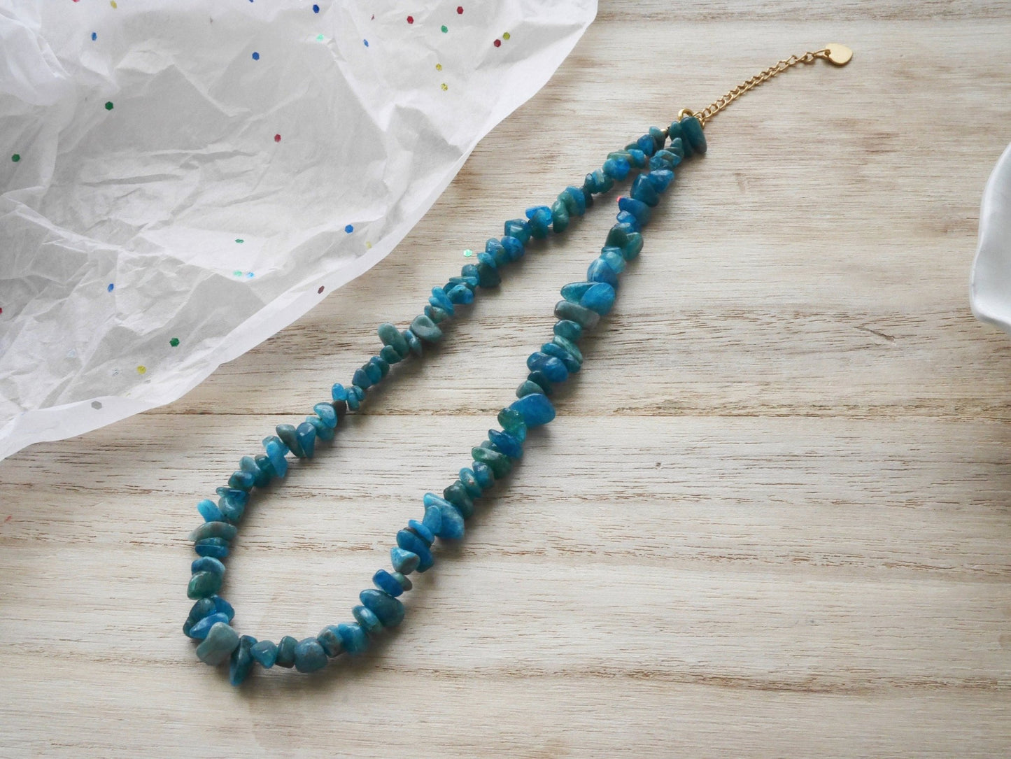 Blue APATITE Crystal Necklace - Chip Beads - Long Crystal Necklace, Beaded Necklace, - Elm Studio