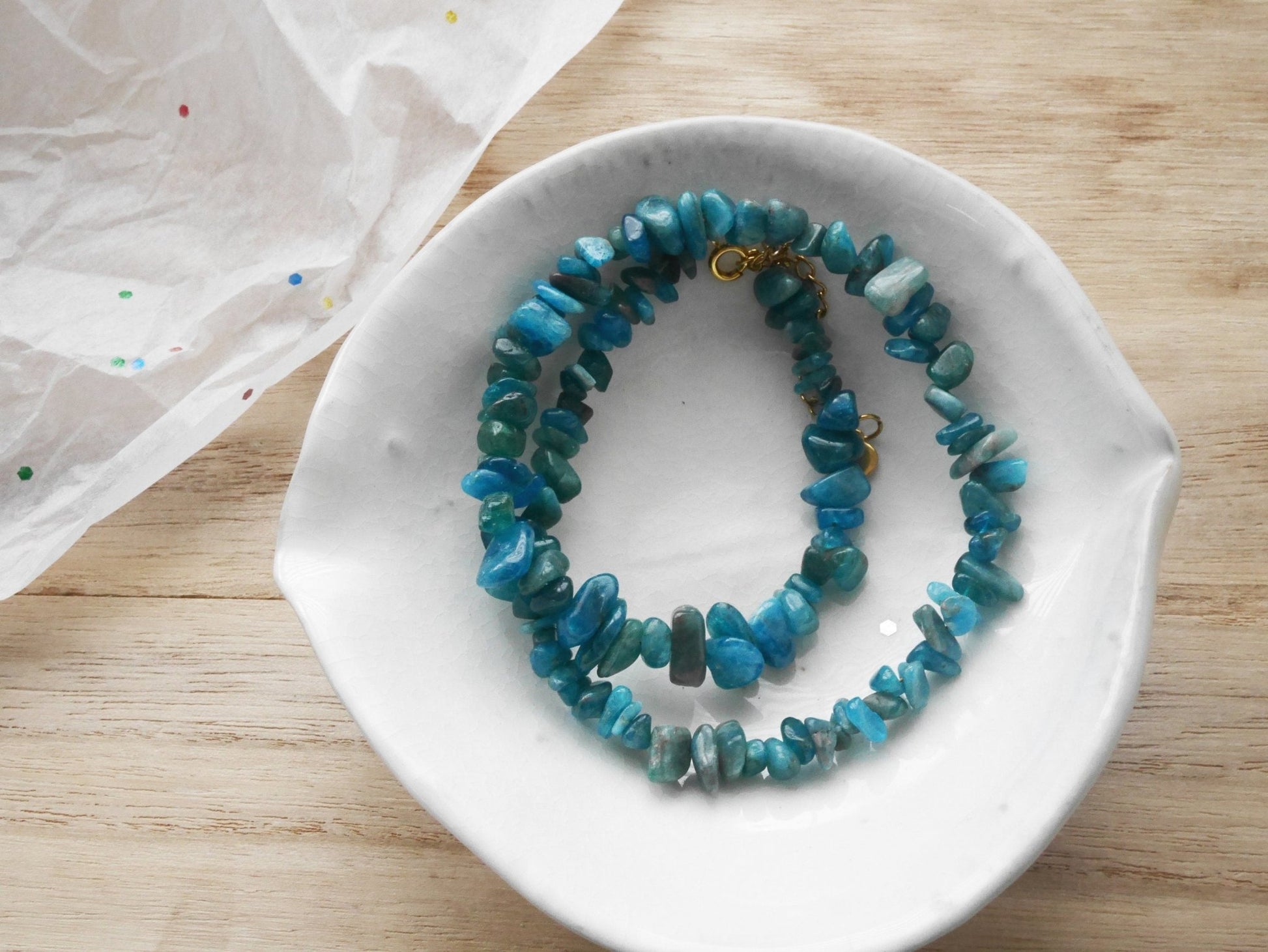 Blue APATITE Crystal Necklace - Chip Beads - Long Crystal Necklace, Beaded Necklace, - Elm Studio