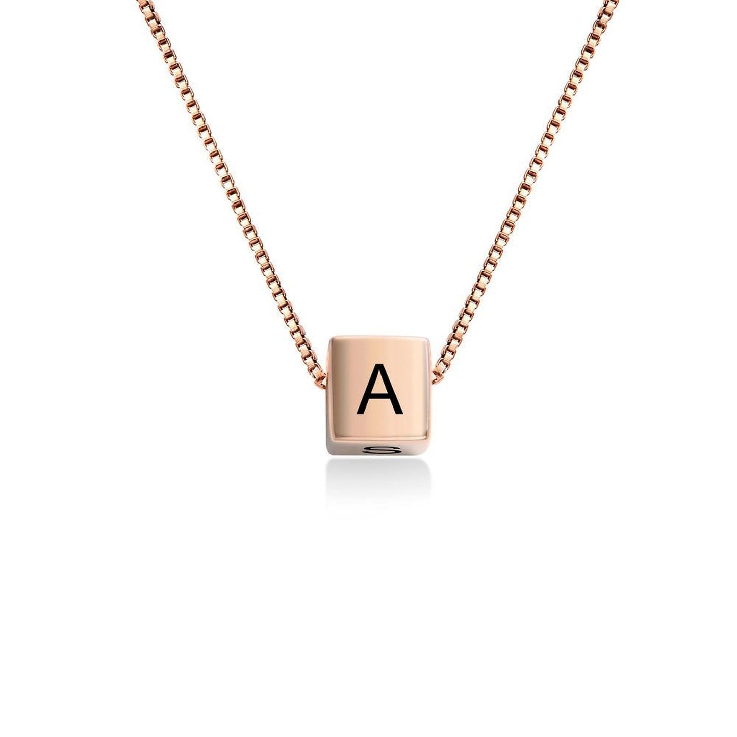 rose gold initial cube necklace 